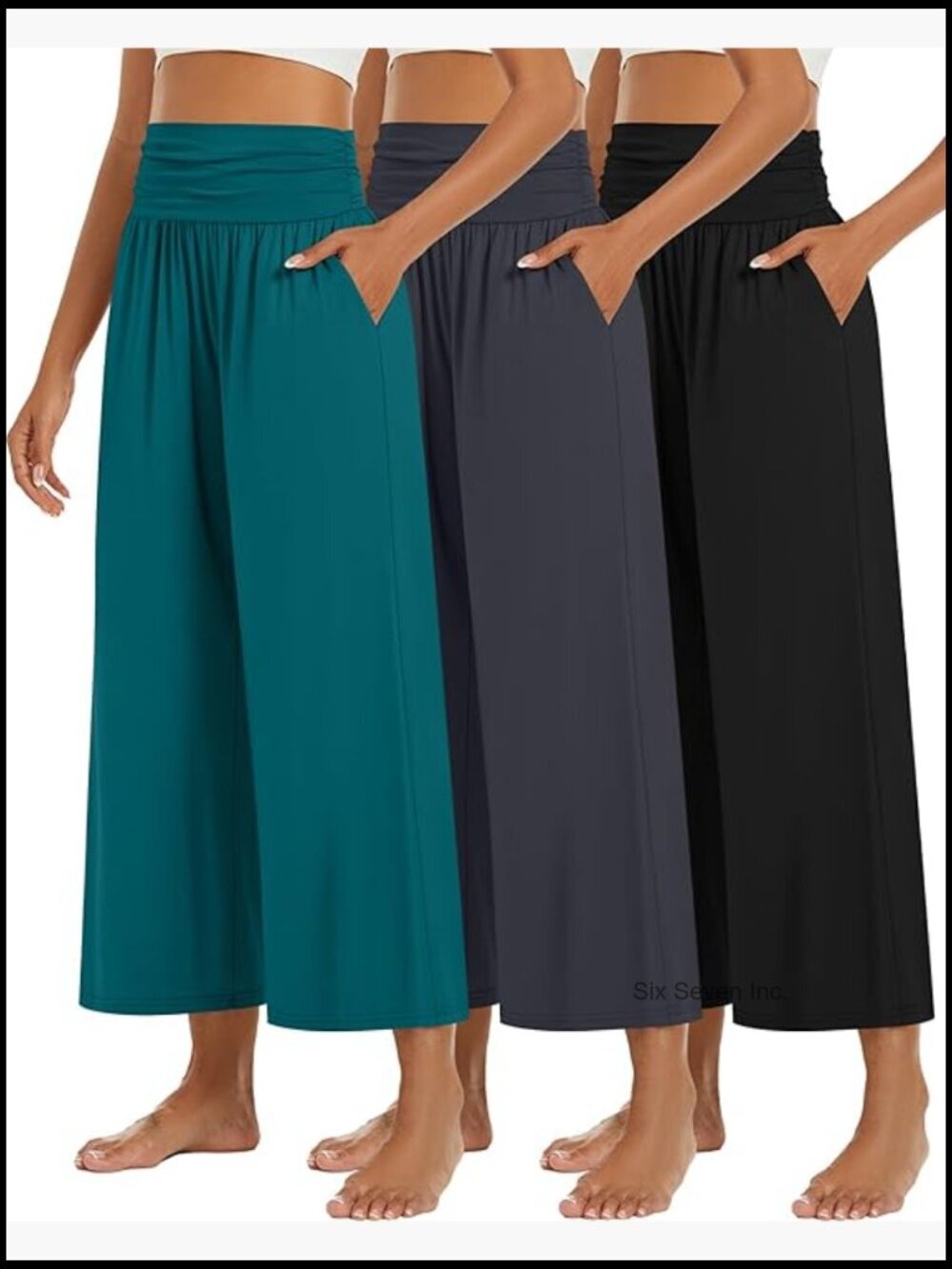 3 Pack Wide Leg Lounge Pants High Waist Loose Cropped Capri with Pockets